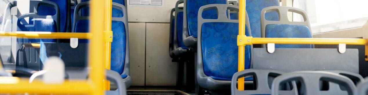 Johannesburg commuter bus interior seats.