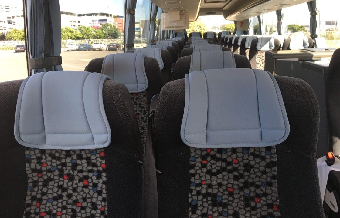 Reclining seats in a luxury coach rental in Johannesburg.